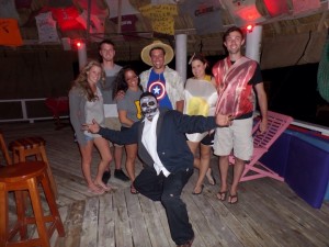 Staff and guests enjoying the Halloween Party at our Belize Private Island
