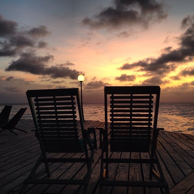 Chairs for two to watch a romantic sunset on a belize private island