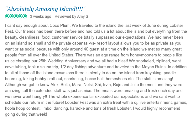 TripAdvisor review about Coco Plum's second annual Lobster Festival