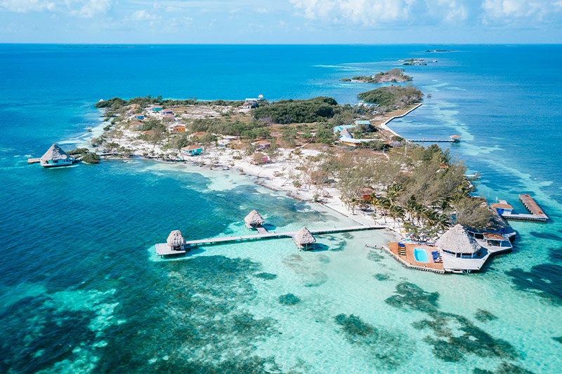 Ariel picture of Coco Plum Caye which offers a variety of Belize private island honeymoon packages for its guest.