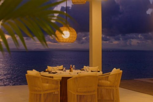 Patio dining at night.