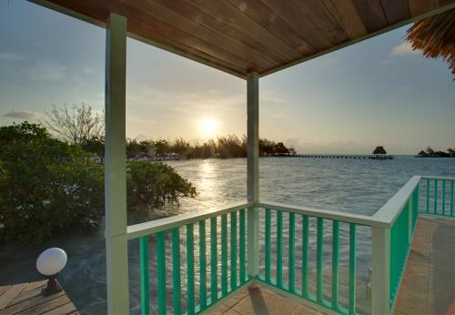 View from Belize overwater bungalows at sunrise